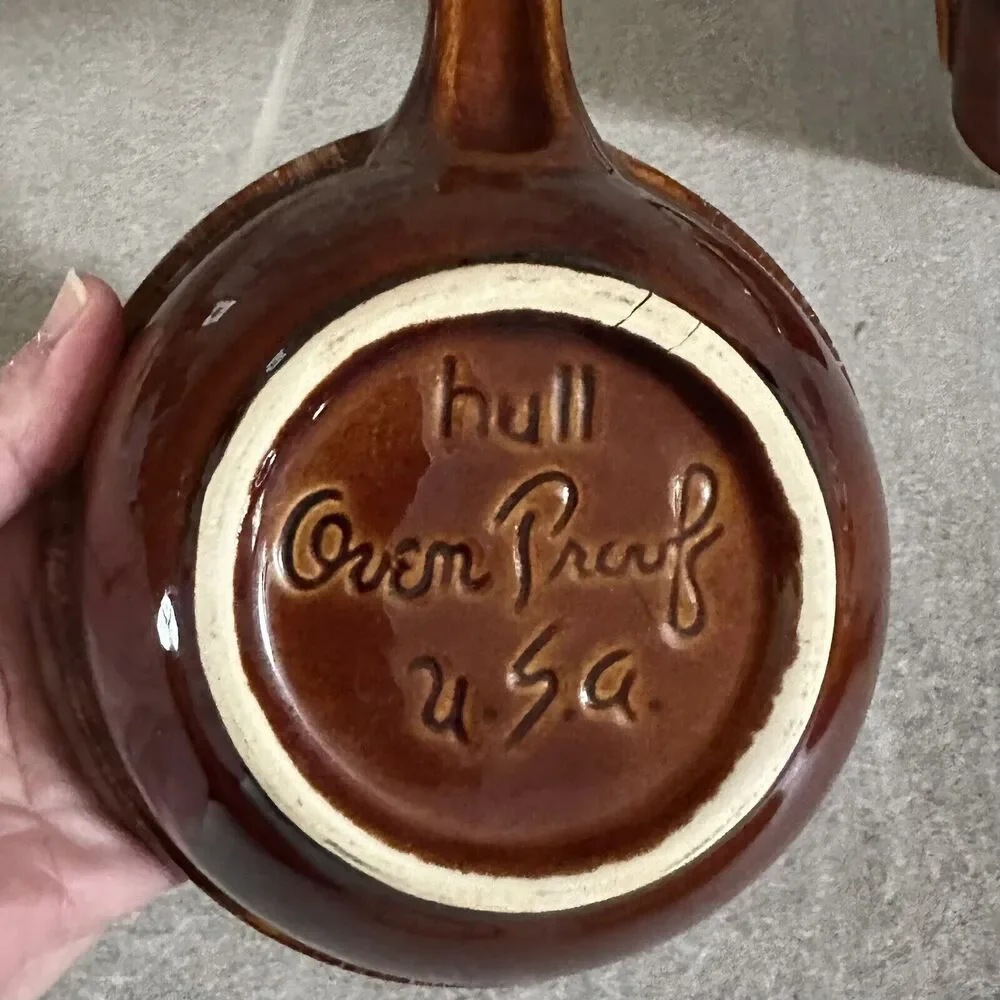 VTG Hull USA Pottery Brown Drip Glaze 1 Mug 1 Soup Bowl Crock Oven Proof